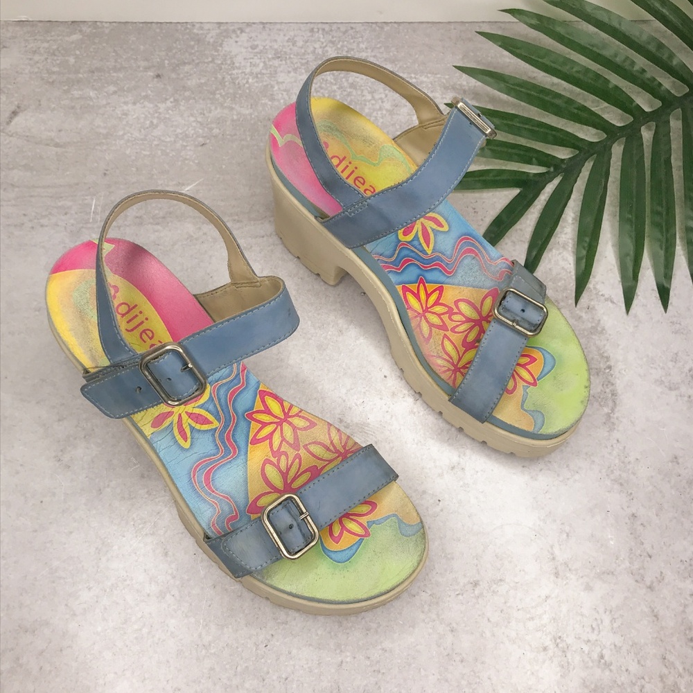 Dijean Blue & White Foam Platform Sandals Size 38 - Picture 3 of 8